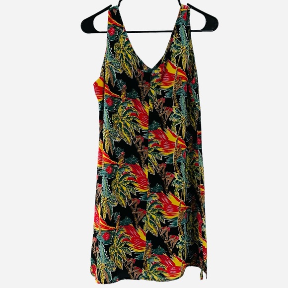 Tiki Girl 100% Silk Tropical Sleeveless Dress Coverup Size Lg Hawaiian - Picture 2 of 11